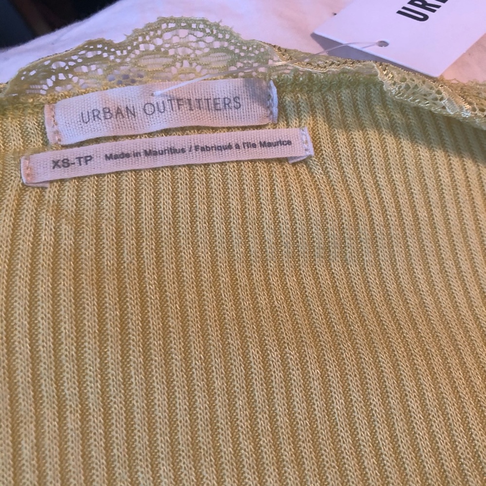 NWT Urban Outfitters Lace Y2K Wrap Top Green Crop ribbed soft cross brandy melvi - Picture 9 of 15